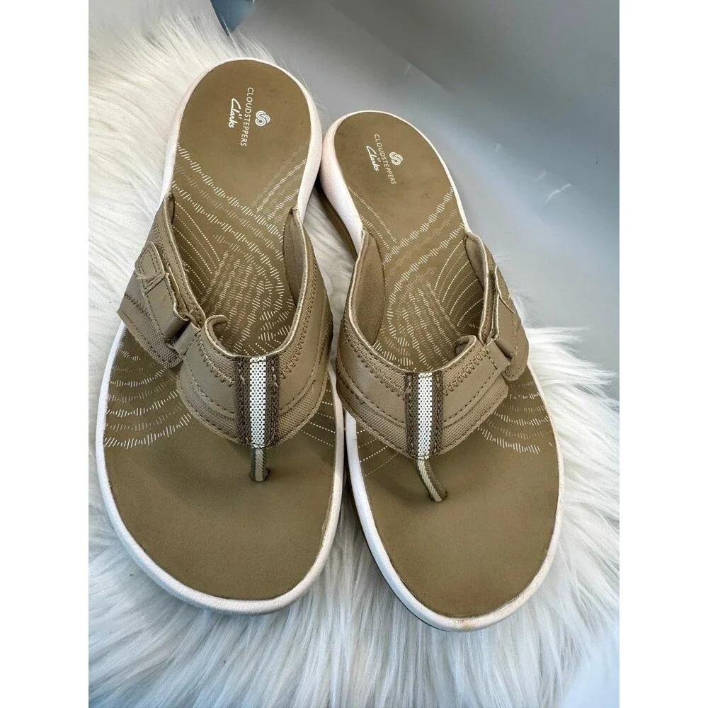 Clarks Breeze Sea Sandals Women’s 11 Taupe Cloudsteppers Comfort Adjustable vcay
